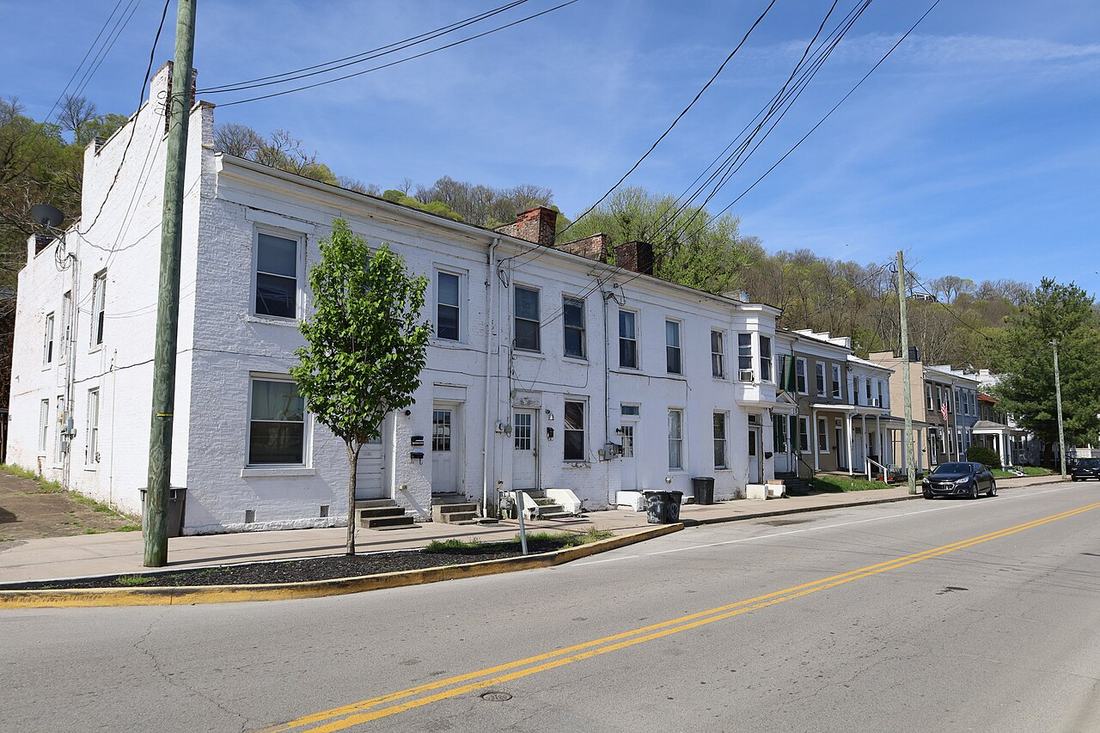 A row of houses on a town street